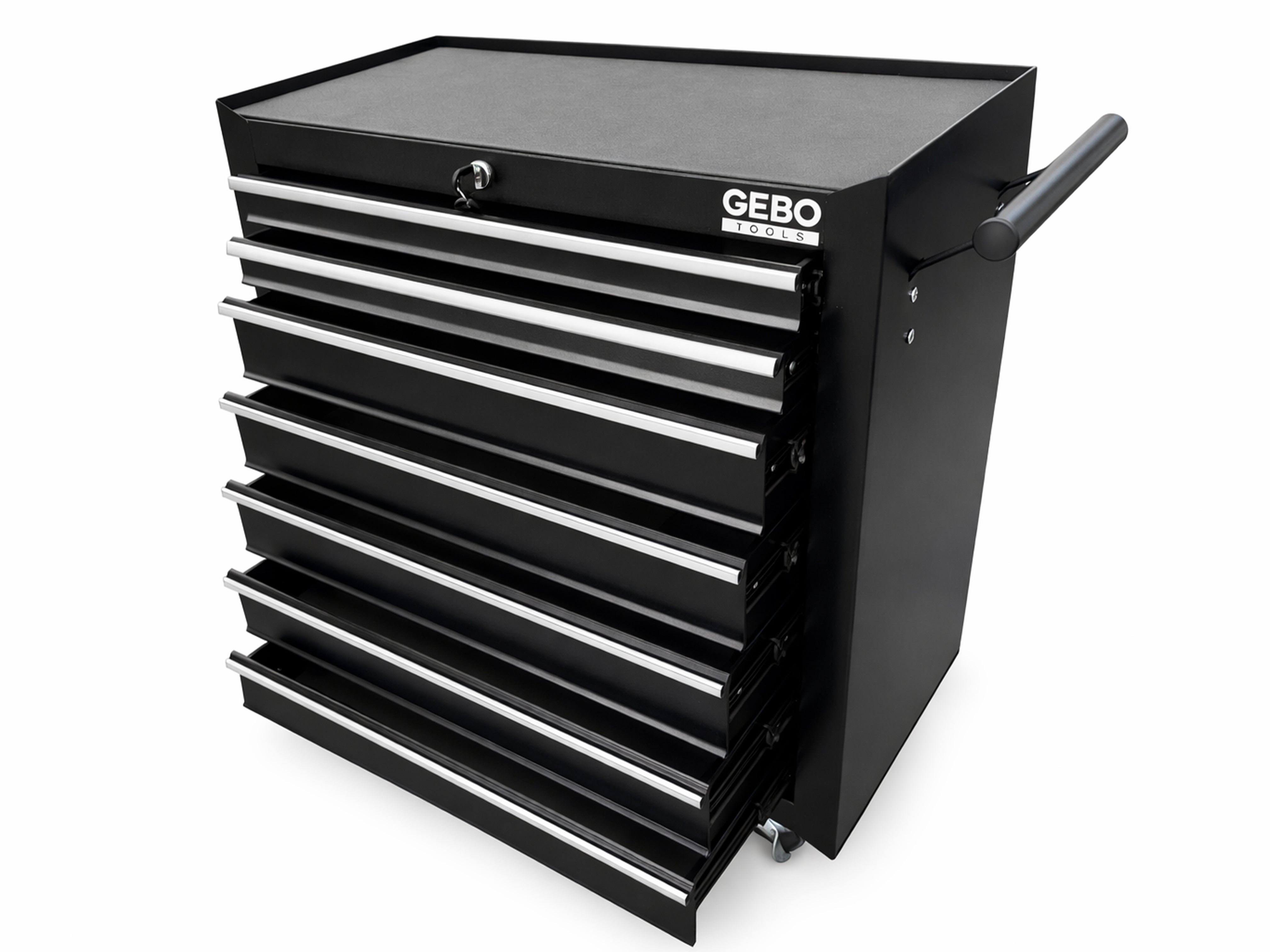 Метален шкаф за инструменти, със 7 чекмеджета, черен, с колела, 78 x 62 x 33 см, GEBO TOOLS