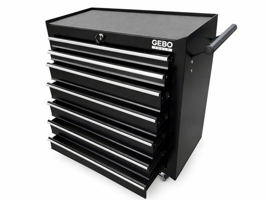 Метален шкаф за инструменти, със 7 чекмеджета, черен, с колела, 78 x 62 x 33 см, GEBO TOOLS