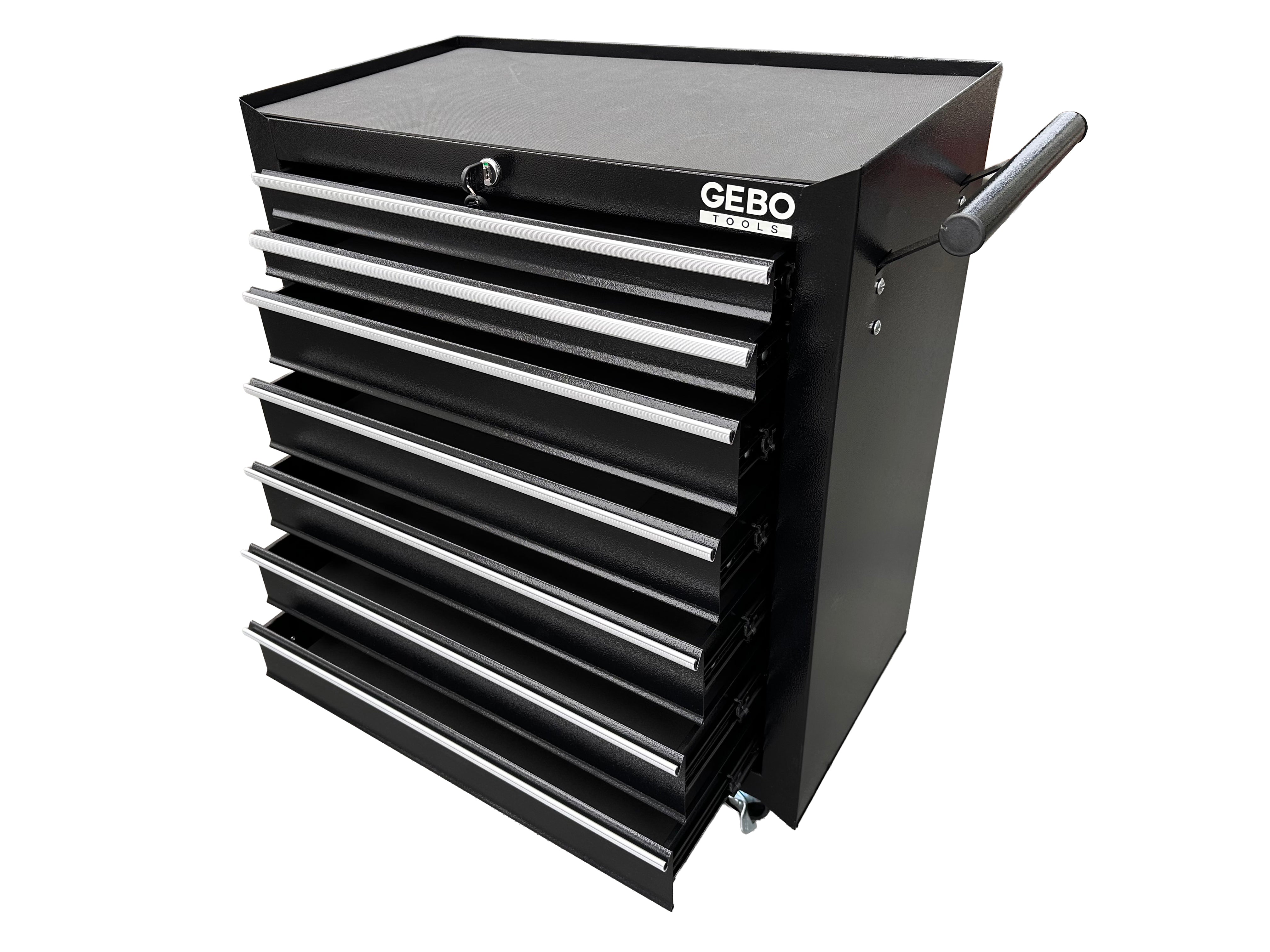 Метален шкаф за инструменти, със 7 чекмеджета, черен, с колела, 78 x 62 x 33 см, GEBO TOOLS