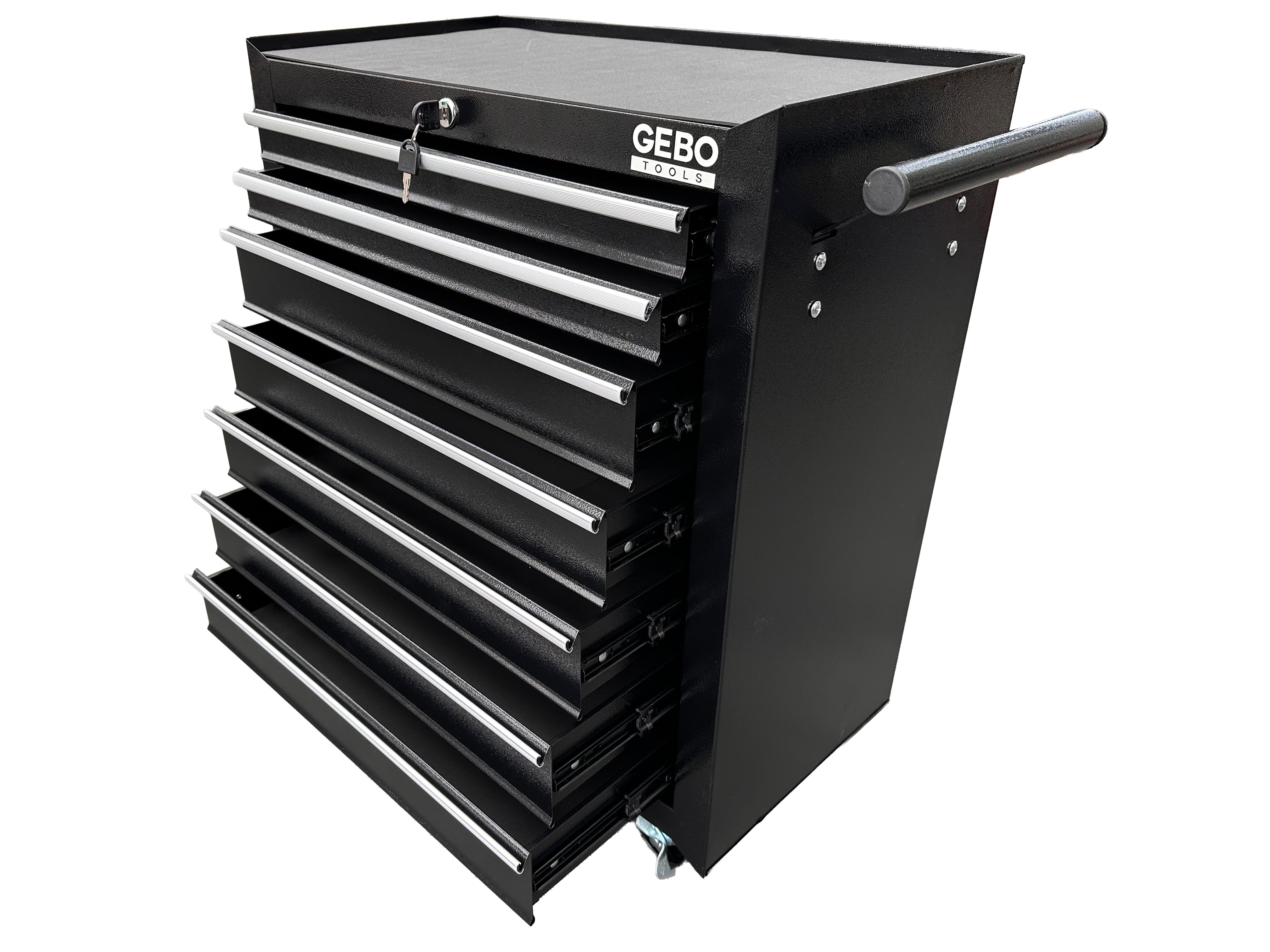 Метален шкаф за инструменти, със 7 чекмеджета, черен, с колела, 78 x 62 x 33 см, GEBO TOOLS