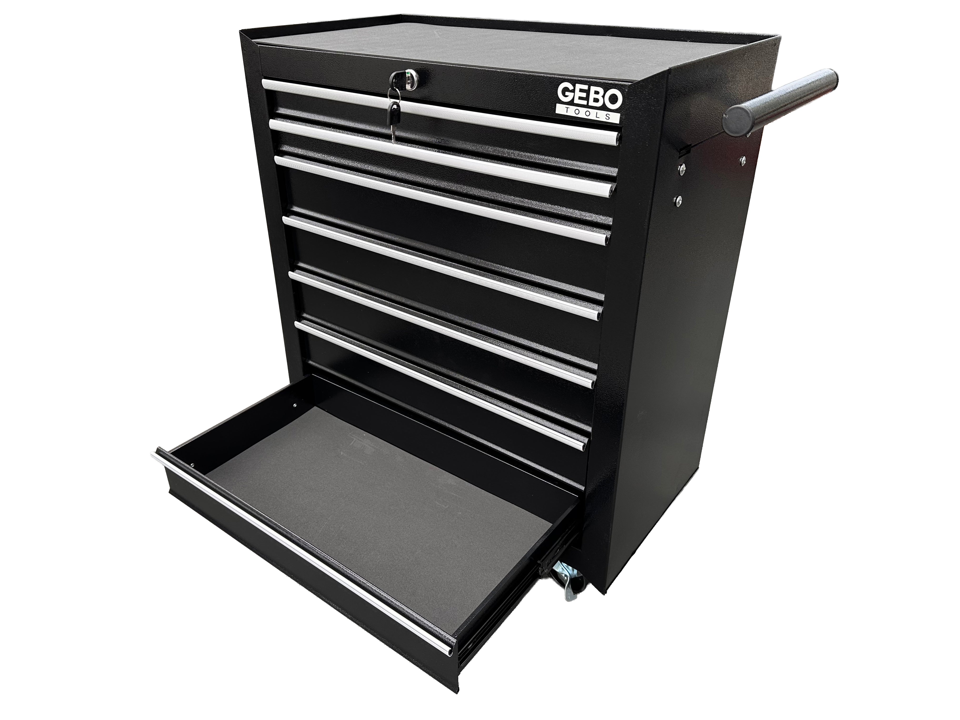 Метален шкаф за инструменти, със 7 чекмеджета, черен, с колела, 78 x 62 x 33 см, GEBO TOOLS