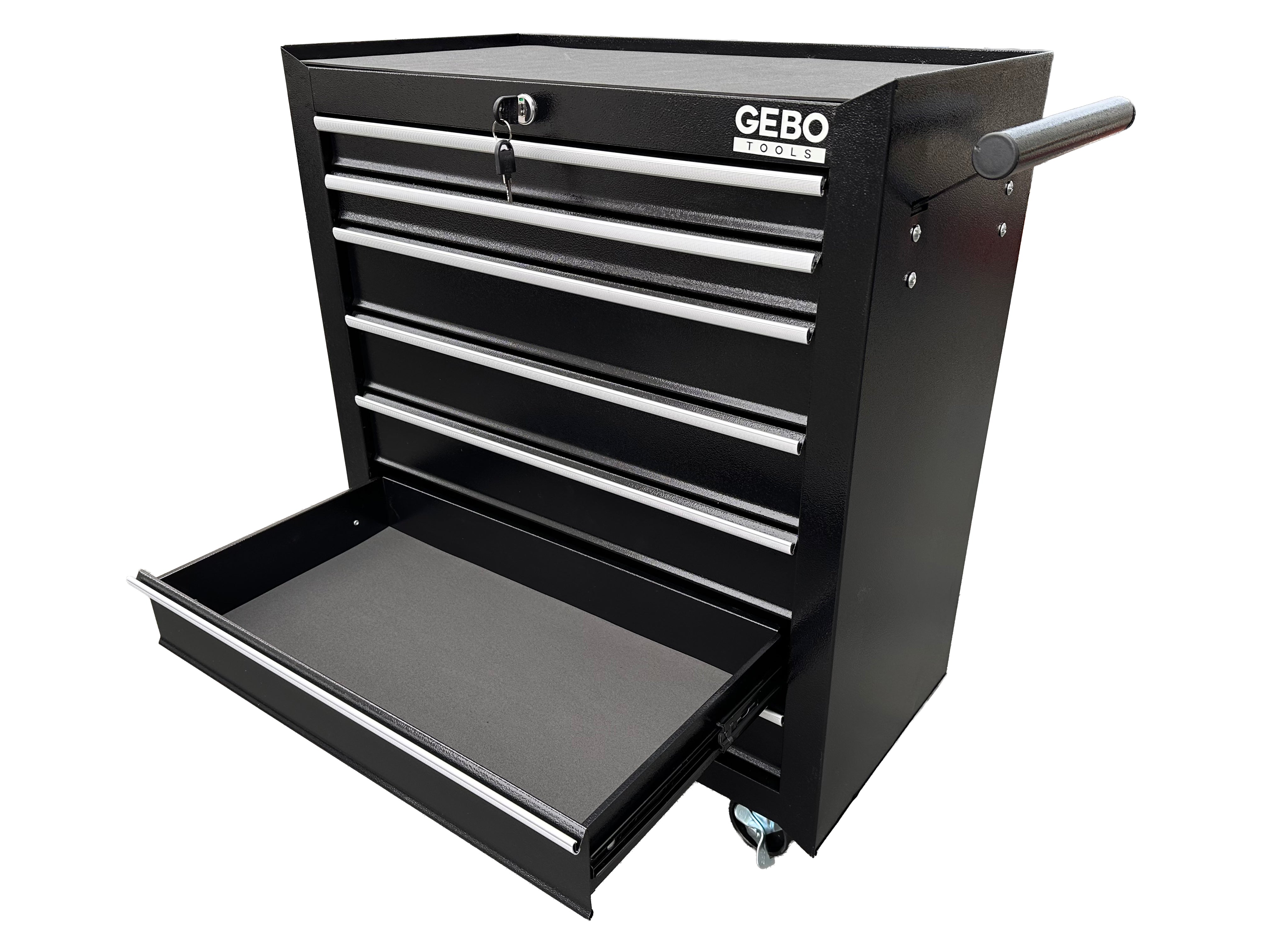 Метален шкаф за инструменти, със 7 чекмеджета, черен, с колела, 78 x 62 x 33 см, GEBO TOOLS