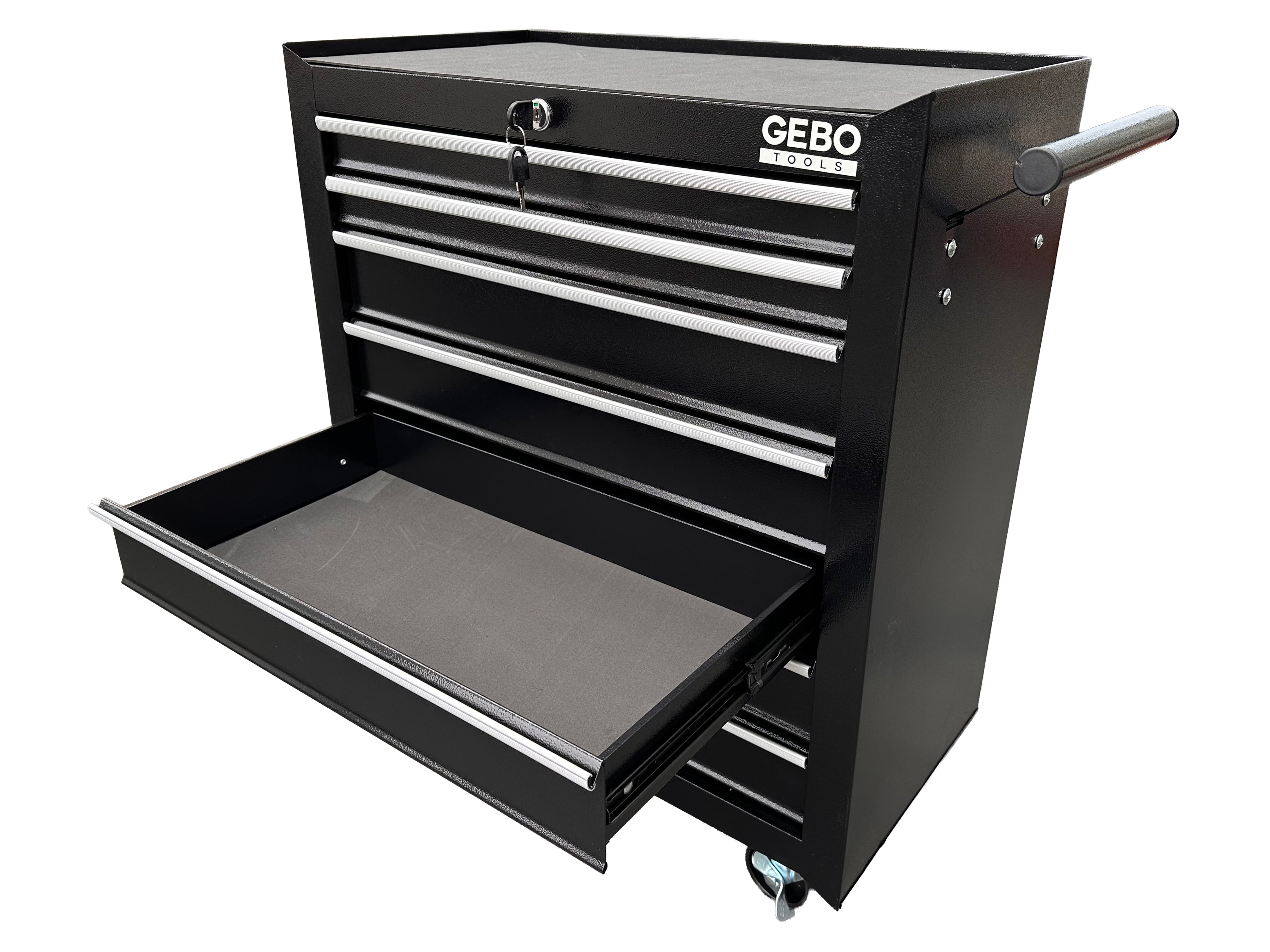 Метален шкаф за инструменти, със 7 чекмеджета, черен, с колела, 78 x 62 x 33 см, GEBO TOOLS