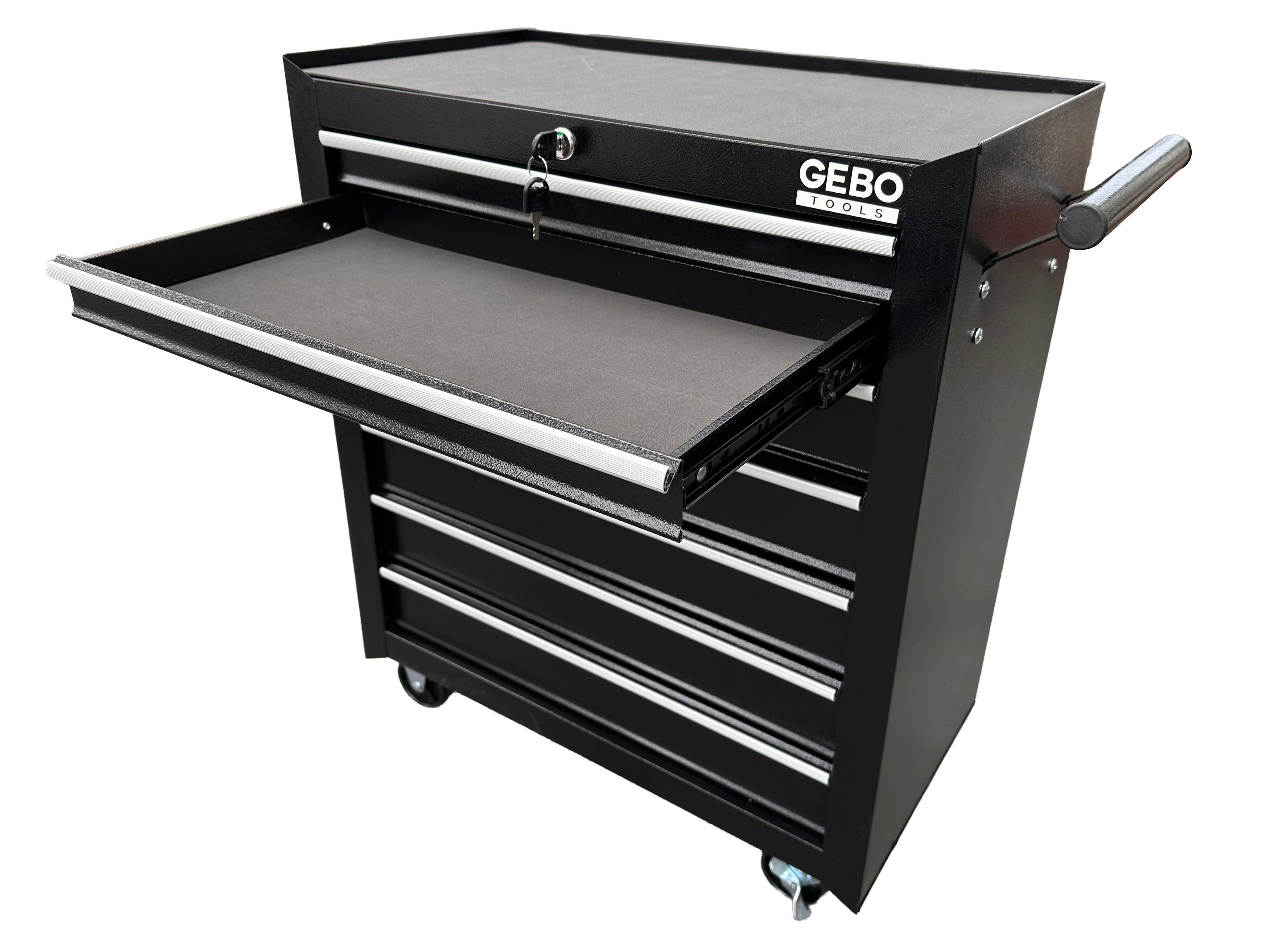 Метален шкаф за инструменти, със 7 чекмеджета, черен, с колела, 78 x 62 x 33 см, GEBO TOOLS