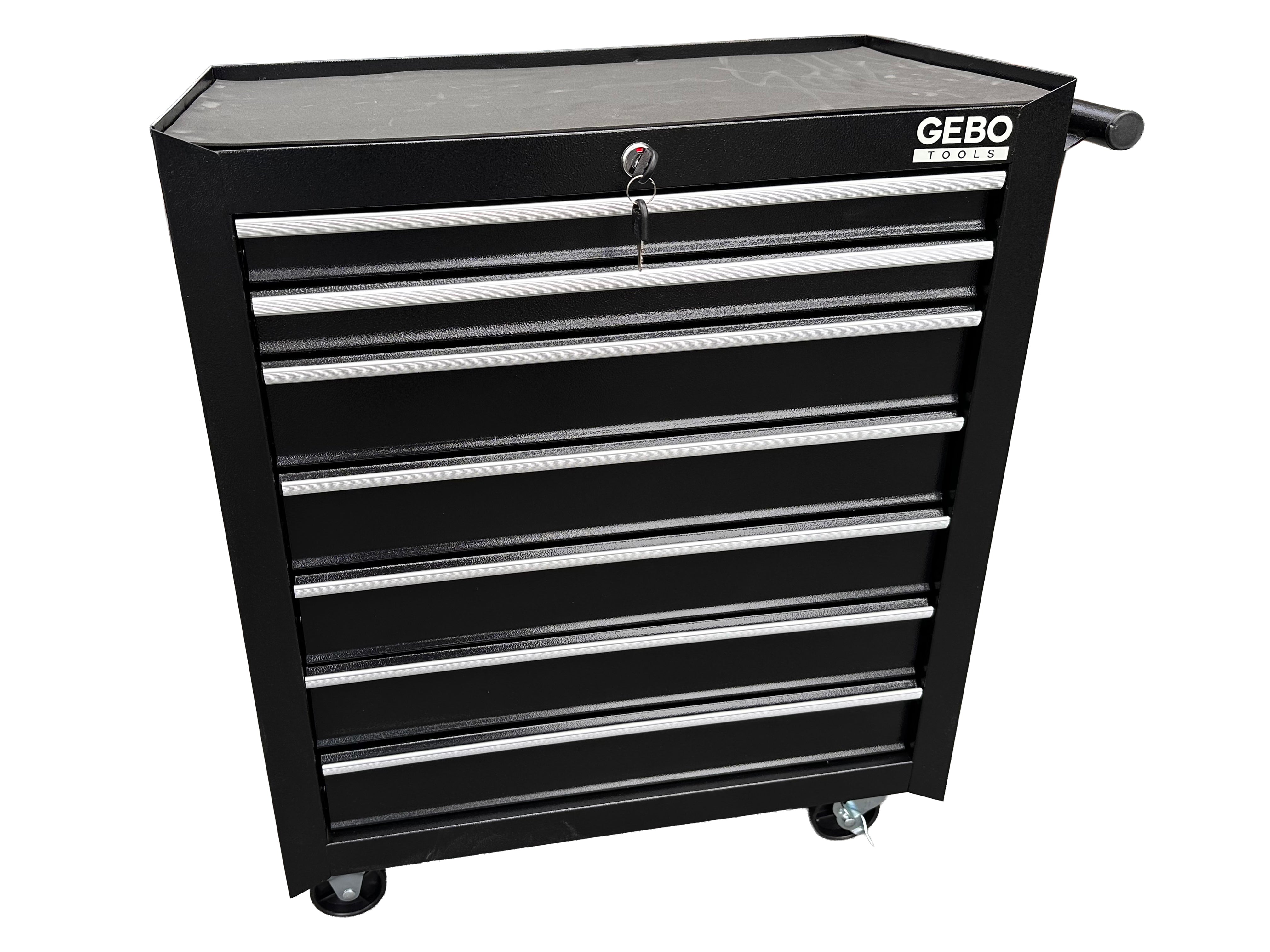 Метален шкаф за инструменти, със 7 чекмеджета, черен, с колела, 78 x 62 x 33 см, GEBO TOOLS