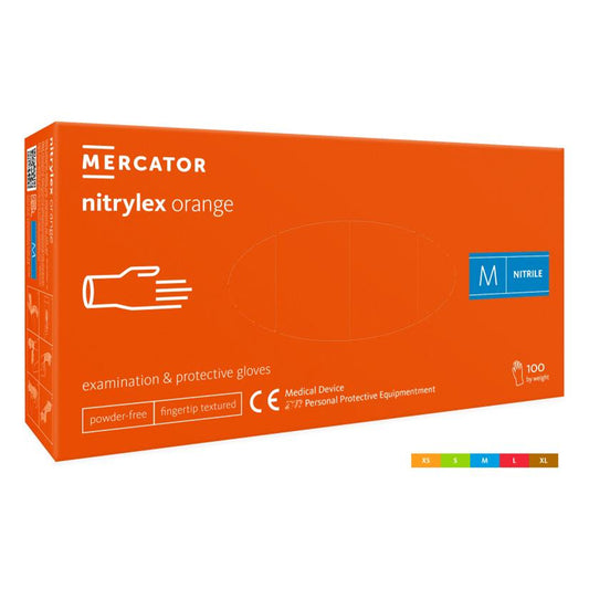 Нитрилни ръкавици без пудра PREMIUM MERCATOR оранжеви, размер М, 100 бр.