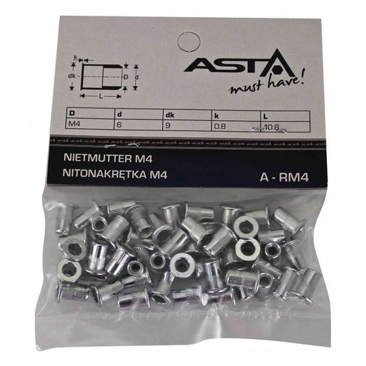 Комплект 50 стоманени нит гайки М4 - нитове с резба