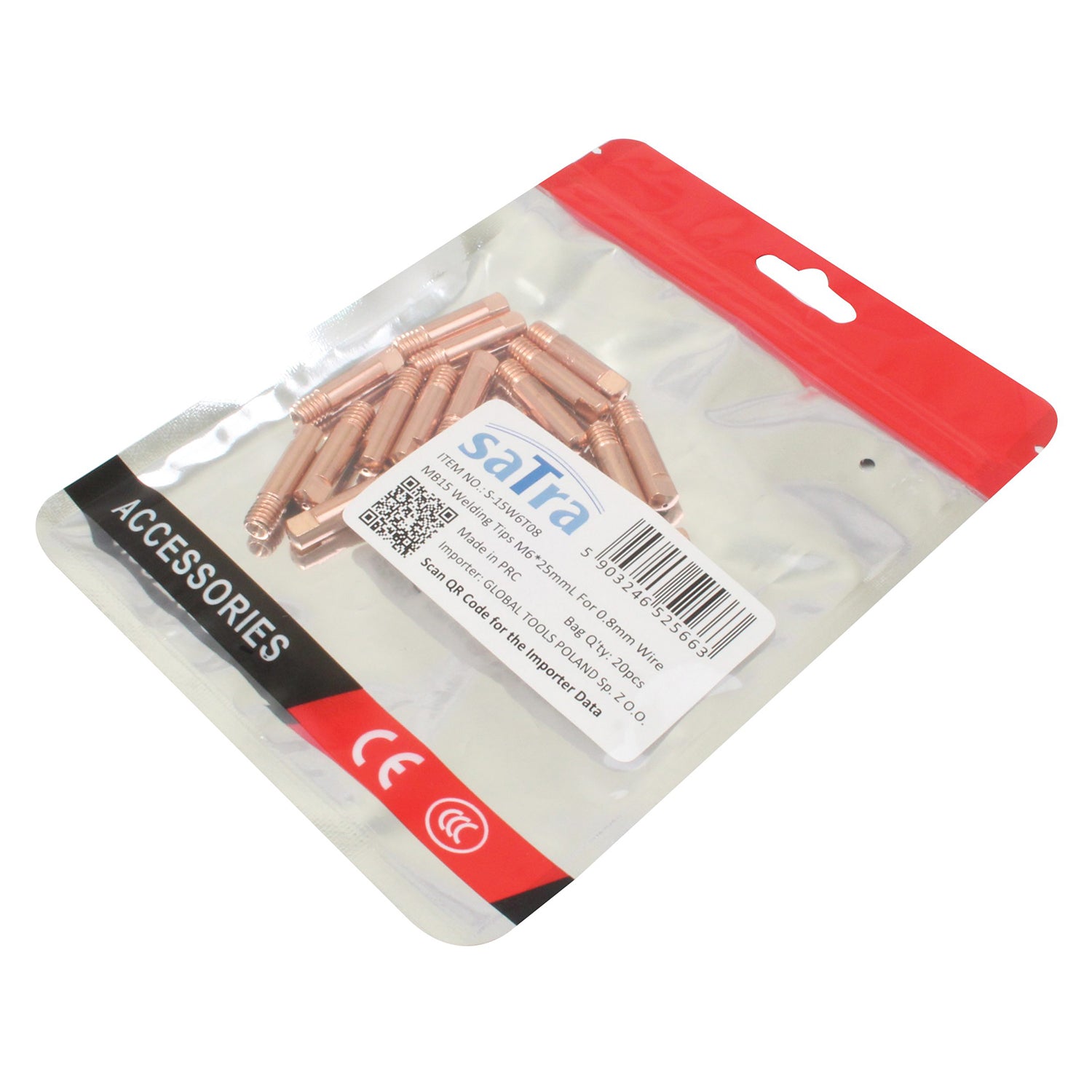 Комплект 20 бр. контактни дюзи за МИГ/МАГ М6 заваряване за 0,8 мм тел, дължина 25 мм