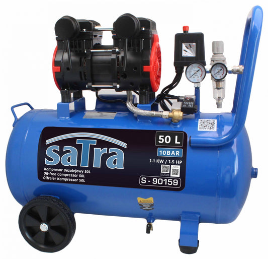Безшумен компресор, нисък шум и без масло 50 л 1100W 10 BAR 1.1 kW/1.5 CP SATRA