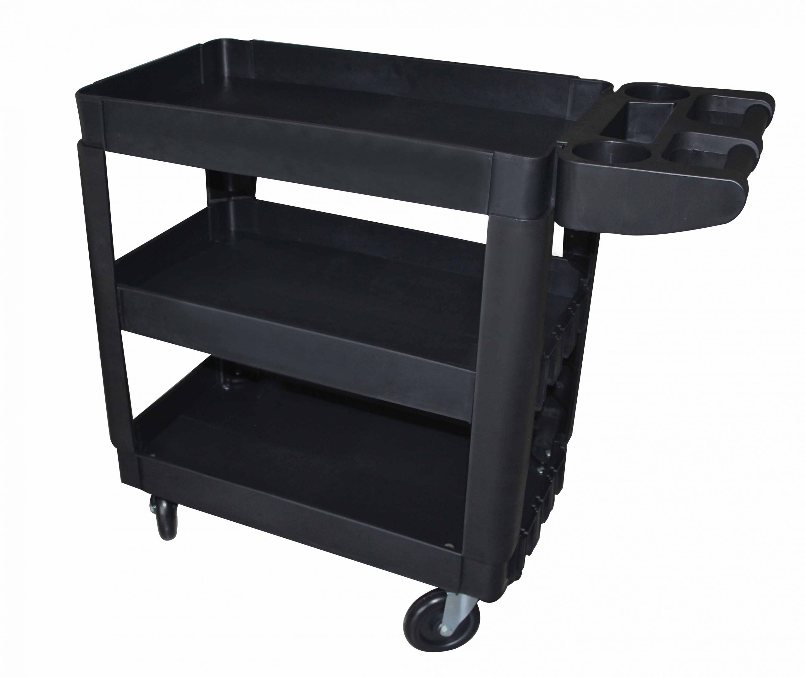 Мобилна количка за инструменти, издръжлива пластмаса, 3 рафта, 250 кг, с дръжки и въртящи се колела, размери 69,5х41х90,5 см