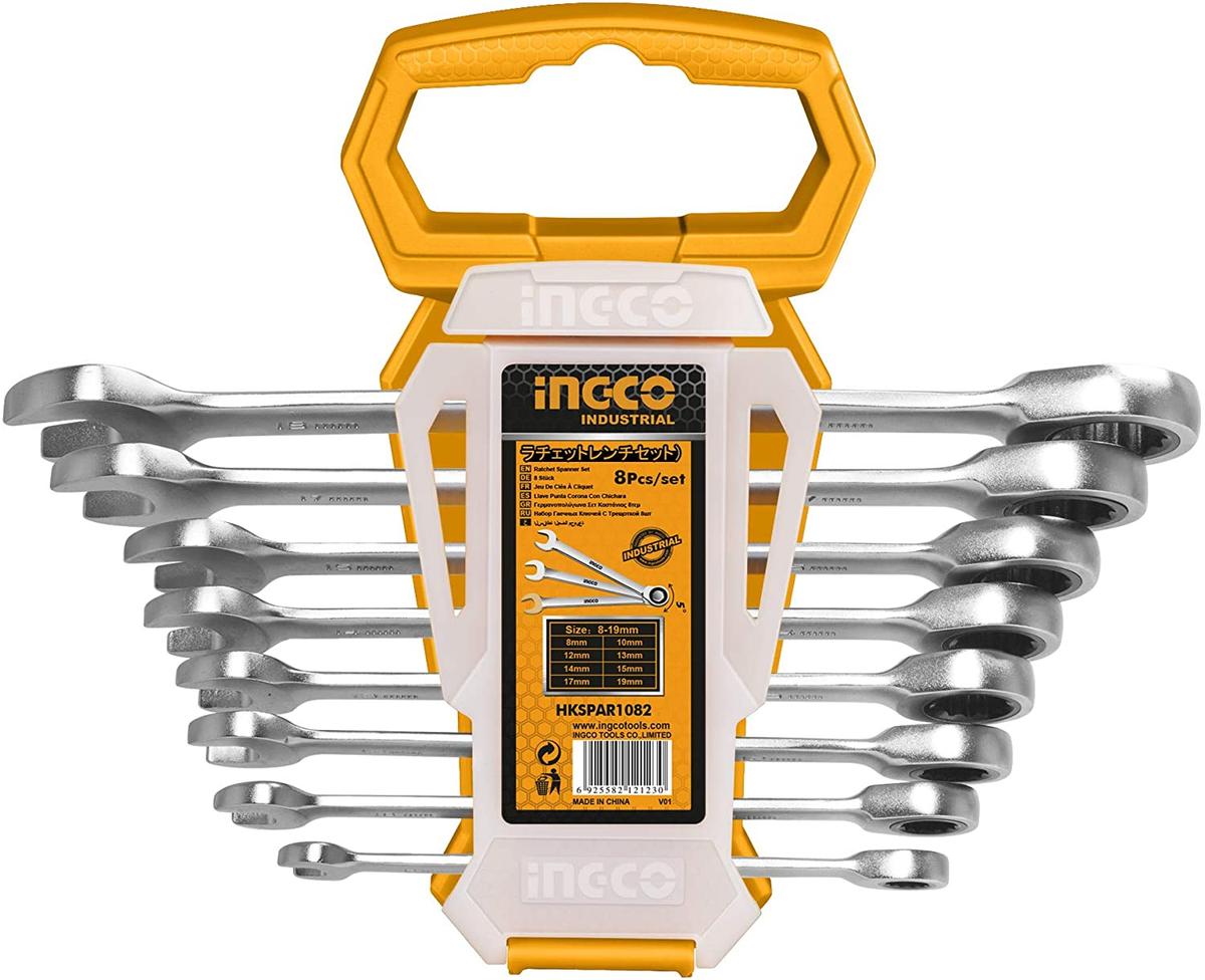 Комплект комбинирани ключове с тресчотка 8-19мм INGCO