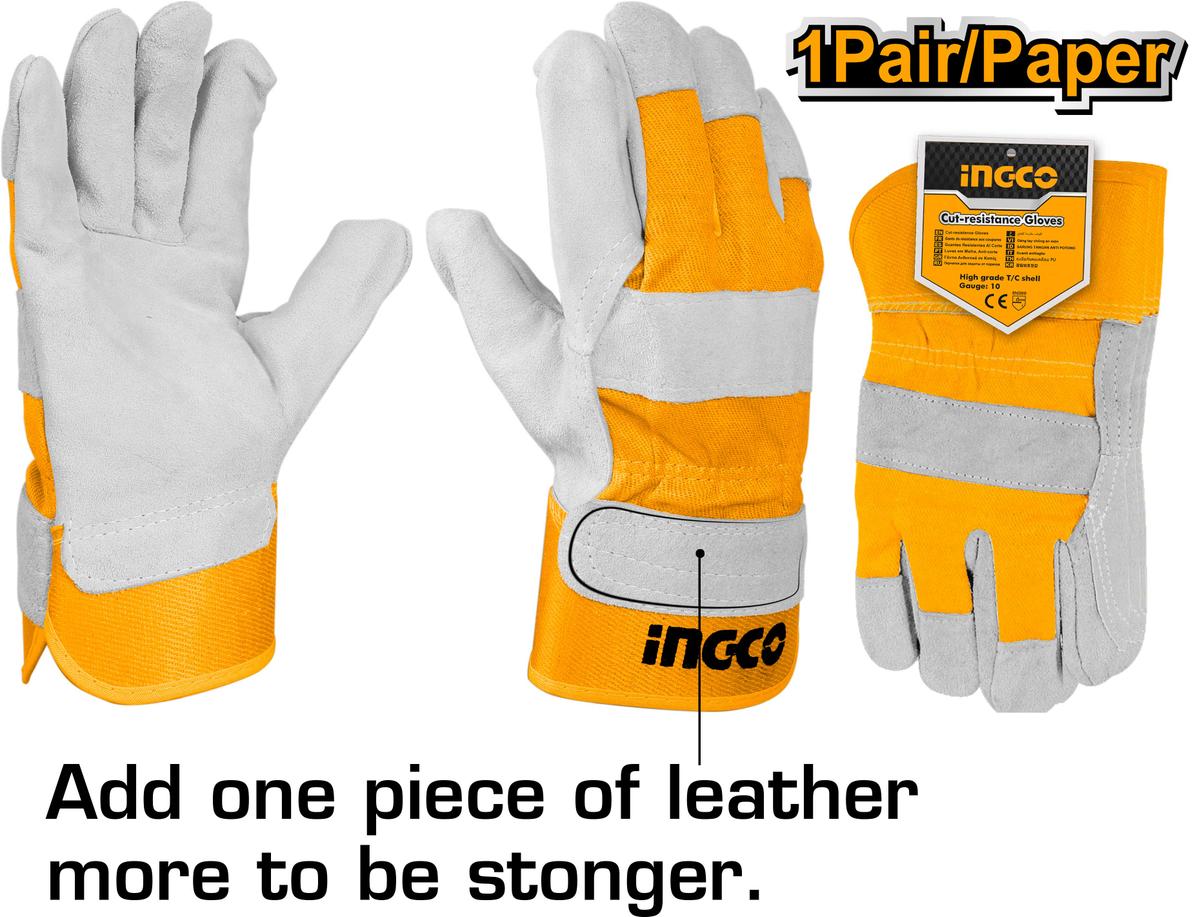 Защитни кожени ръкавици за заварки, размер 10.5 INGCO
