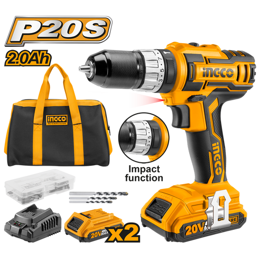 Машина за пробиване и завинтване с акумулатор 20V 2AH INGCO