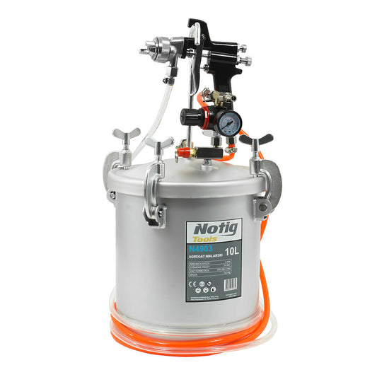 Агрегат за пневматично боядисване 10 л с пистолет 2,0 мм и резервоар под налягане за боя, лак, лепило - NOTIG