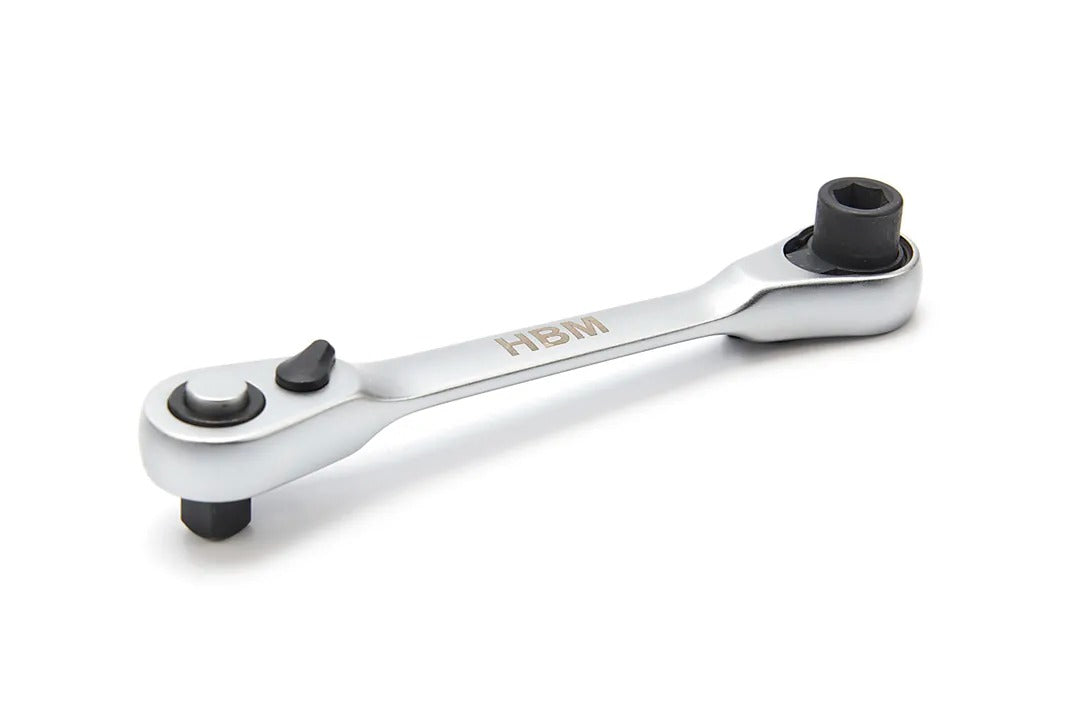 Ключ с тресчотка с два края 2 в 1, 1/4 квадрат и шестостенен държач за битове за тесни пространства