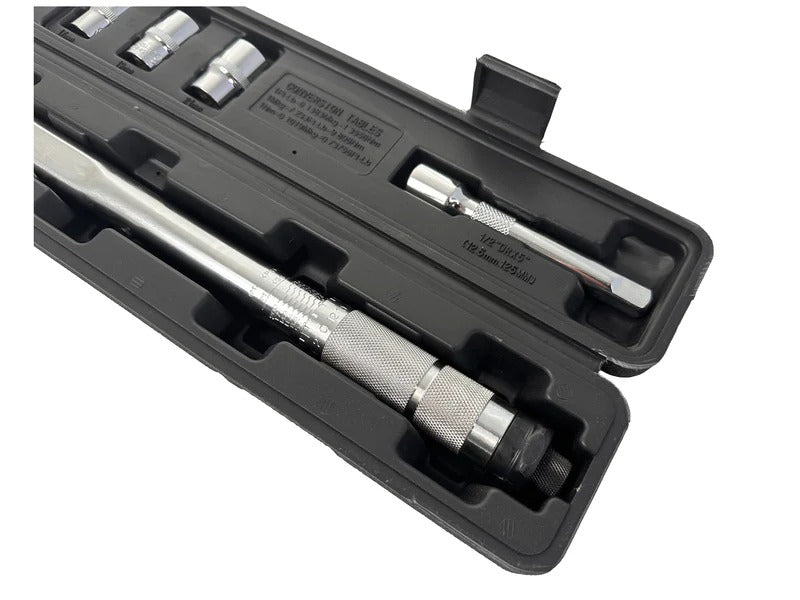 Комплект динамометричен ключ 1/2" 5 части, 28-210 Nm, вложки 1/2" 17-19-21 мм, удължител 1/2" GEBO TOOLS