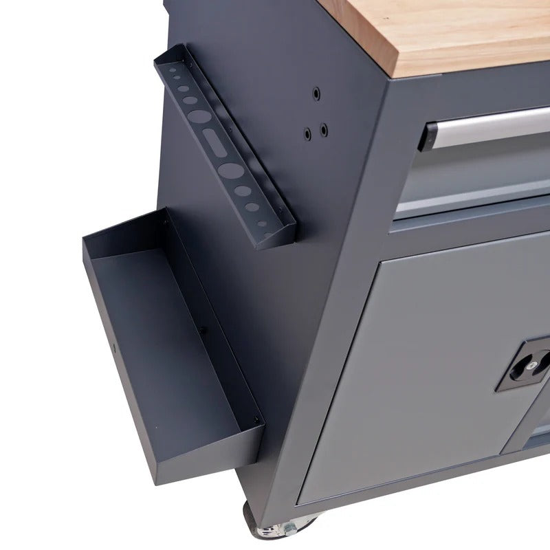 Метален работен шкаф с 10 чекмеджета, плот от масивно дърво, панел за инструменти – BULLRAM