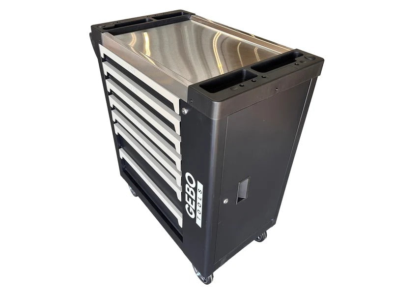 Професионален шкаф с инструменти с 7 чекмеджета, 7 карбонови модула и 262 части GEBO TOOLS