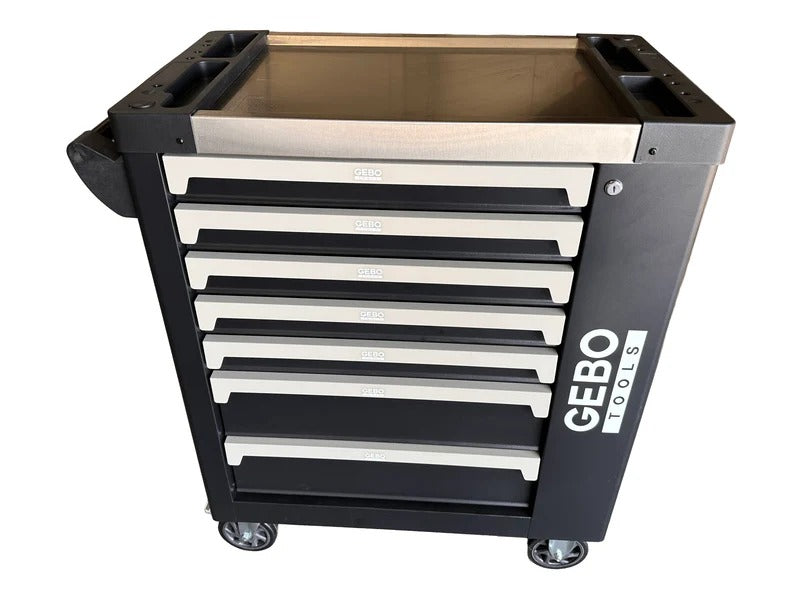 Професионален шкаф с инструменти с 7 чекмеджета, 7 карбонови модула и 262 части GEBO TOOLS