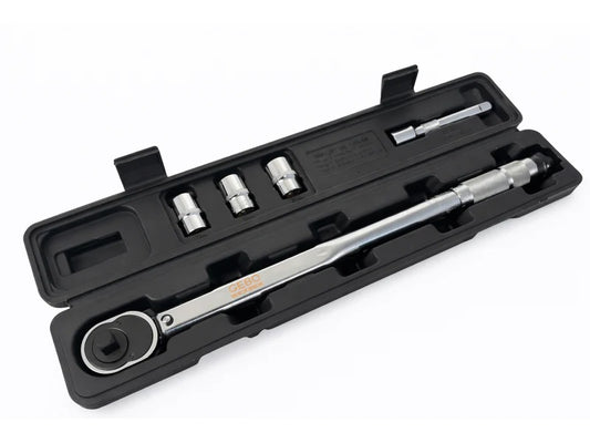 Комплект динамометричен ключ 1/2" 5 части, 28-210 Nm, вложки 1/2" 17-19-21 мм, удължител 1/2" GEBO TOOLS