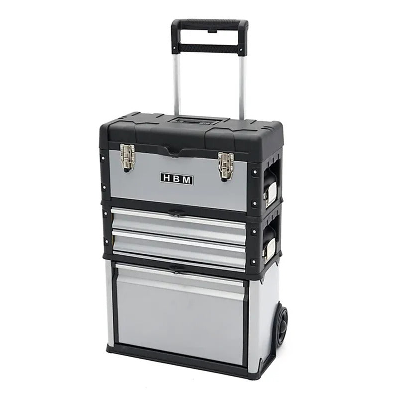Комплект 3 модулни кутии за инструменти – с колелца и телескопична дръжка – HBM