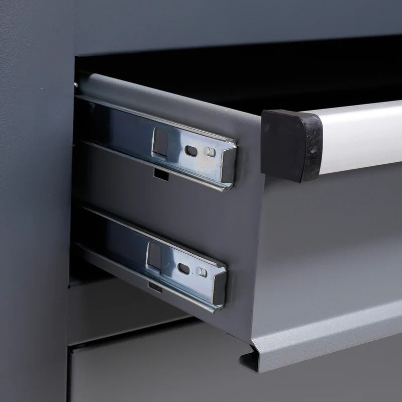 Метален работен шкаф с 10 чекмеджета, плот от масивно дърво, панел за инструменти – BULLRAM