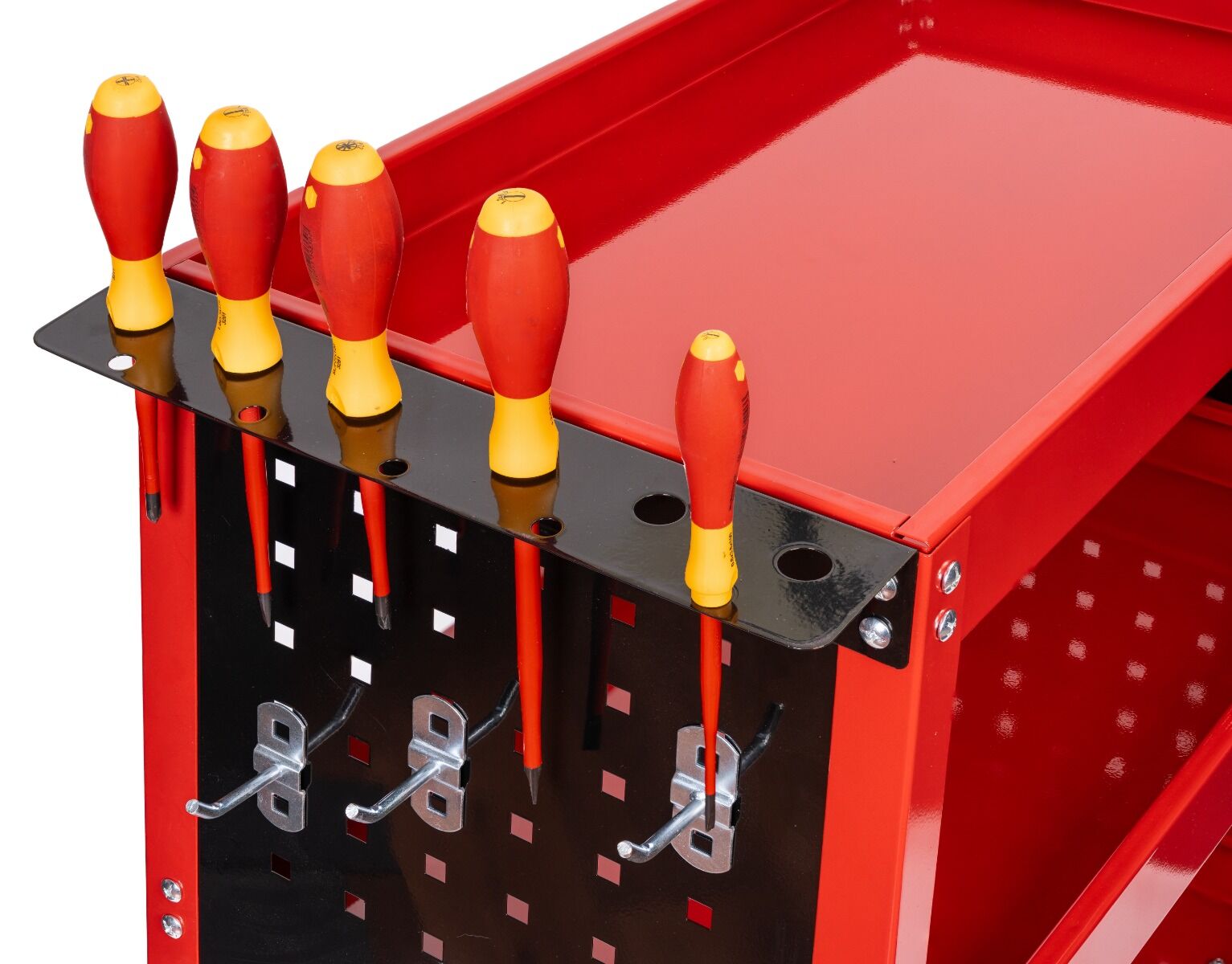 Мобилна количка с 3 рафта, държач за отвертки и панел с куки INVENTO