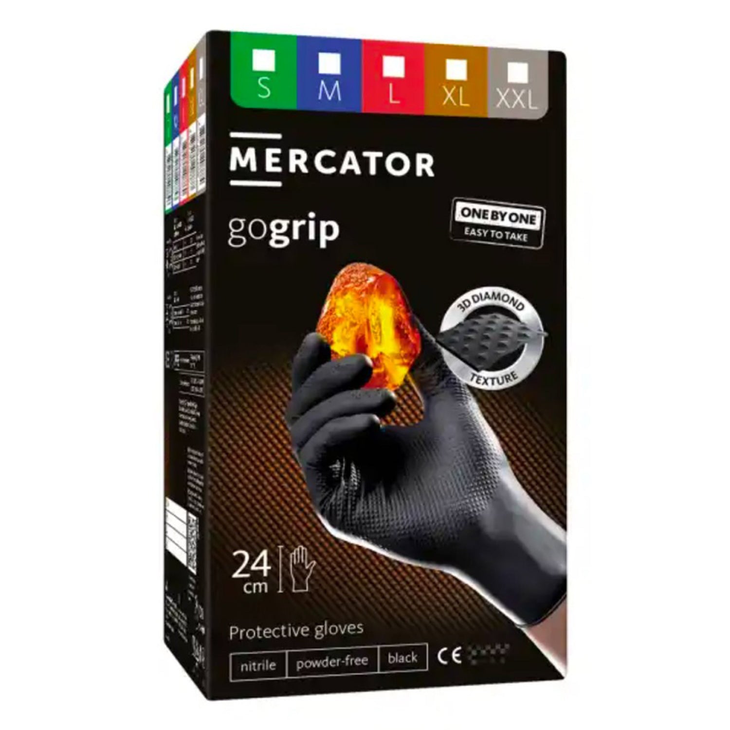 Премиум нитрилни ръкавици MERCATOR GOGRIP ONE BY ONE черни, размер М, комплект 100 бр.