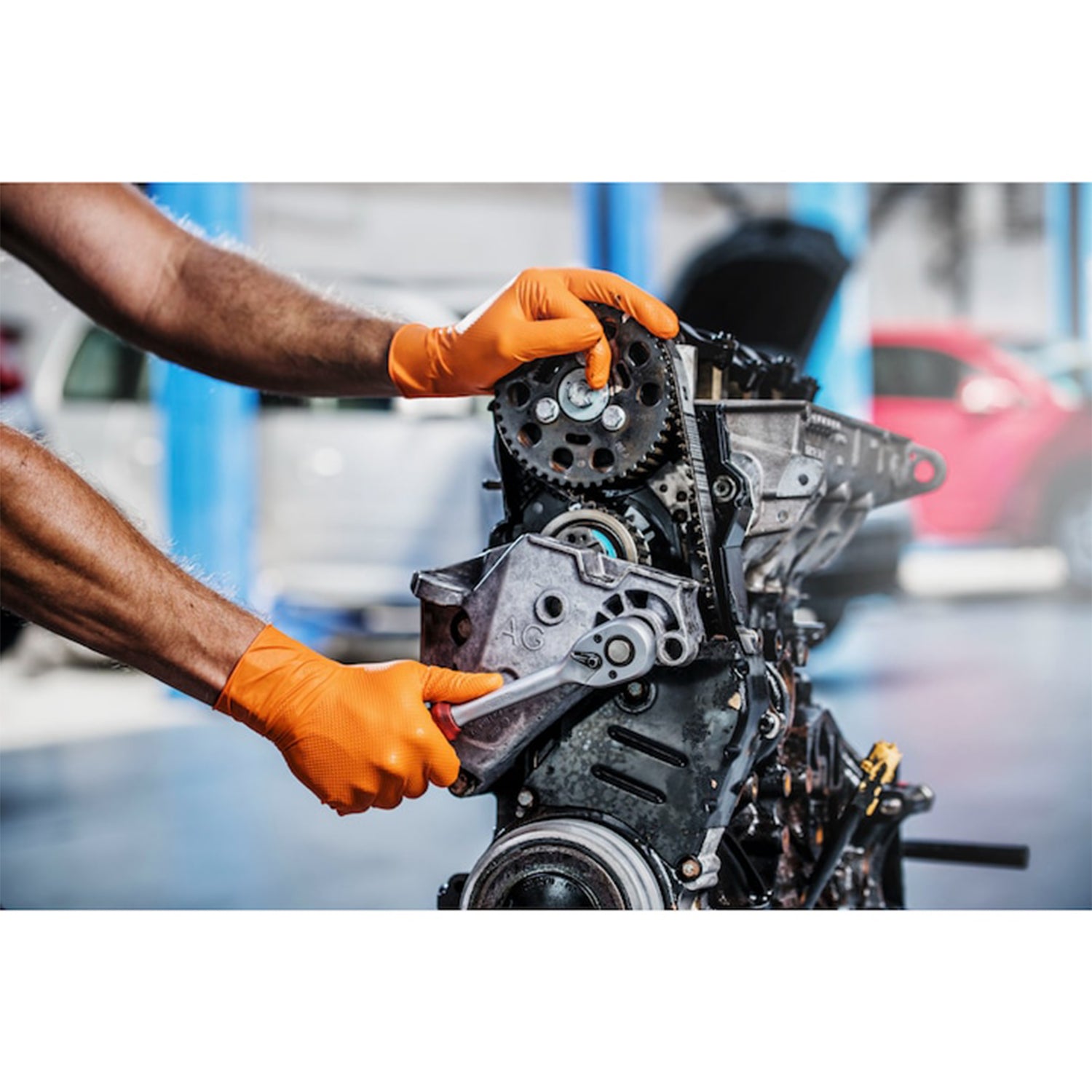 Премиум нитрилни ръкавици MERCATOR GOGRIP ONE BY ONE оранжеви, размер М, комплект 100 бр.