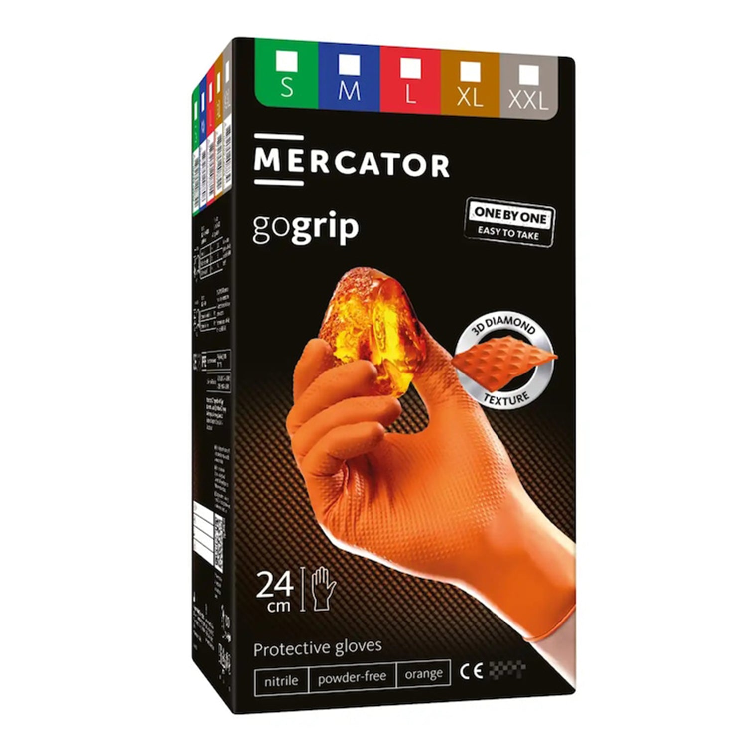 Премиум нитрилни ръкавици MERCATOR GOGRIP ONE BY ONE оранжеви, размер М, комплект 100 бр.