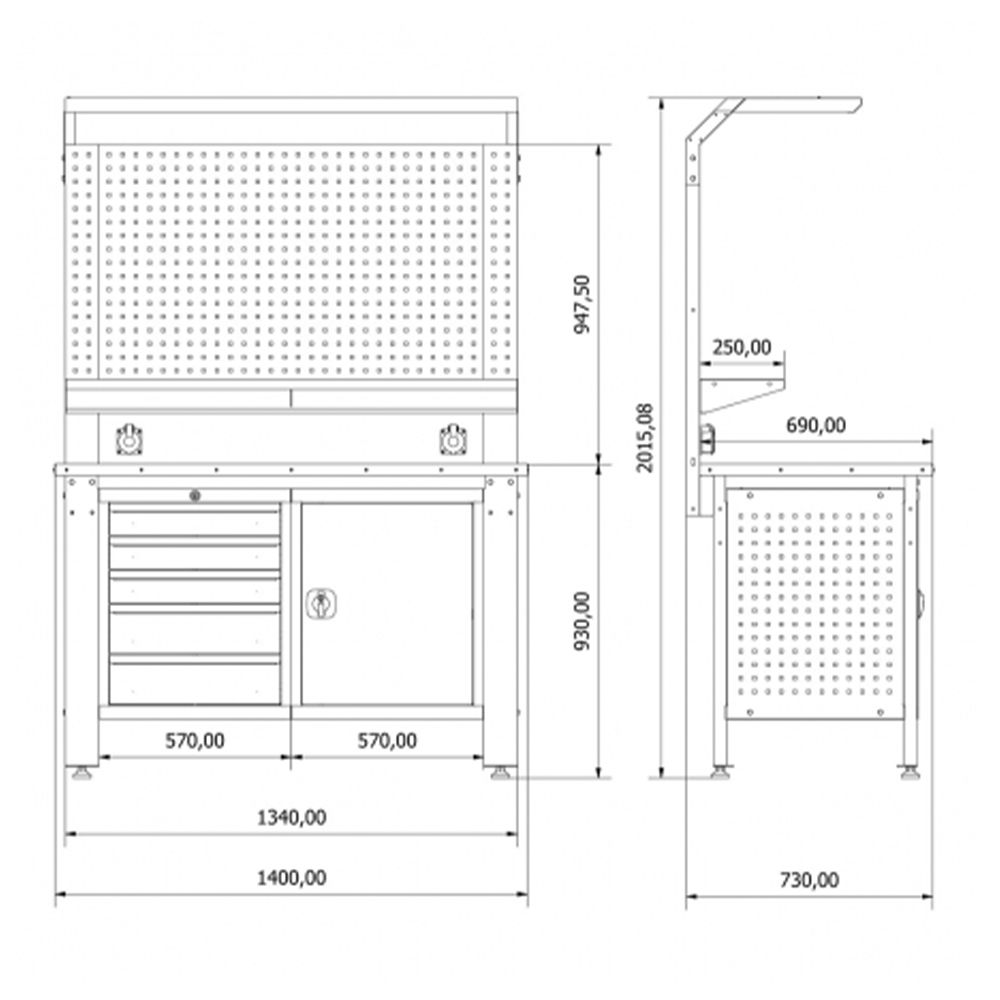 Индустриална работна маса - комплект метална модулна мебел за сервиз 1.4 м